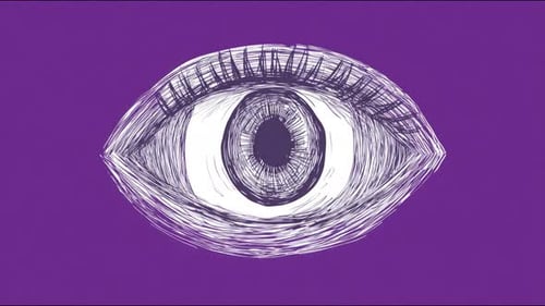 Handdrawn eye animation on purple background showing captivating movement