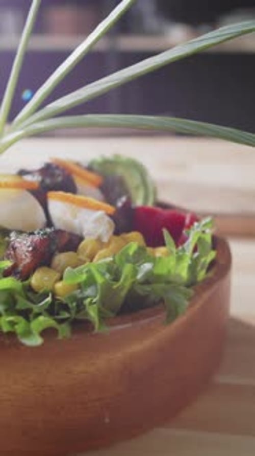 Close-up of Beautifully Arranged Bowl of Meat and Salad