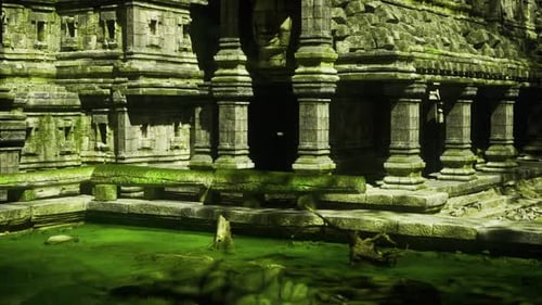 Un aventurier isolé rencontre un environnement paisible dans un temple historique