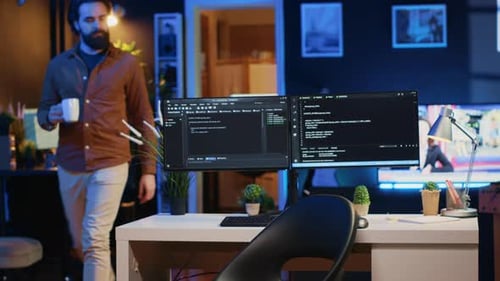 IT Specialist Begins Teleworking Job Shift Holding Cup of Tea