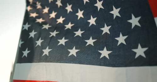 American Flag Waving in Wind Close Up