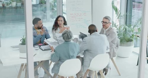 Workshop, ideas and meeting with business people at table for feedback, brainstorming