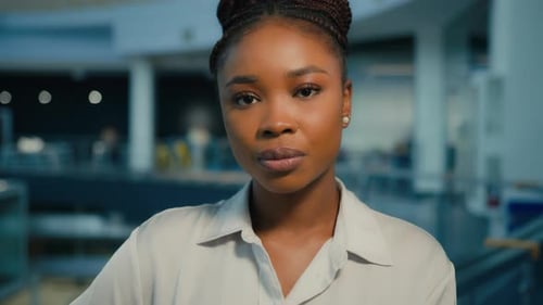 Young Adult Woman in Office Close Up