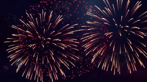 Vibrant Fireworks Exploding on Dark Night Sky Background