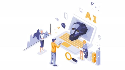 AI Business Analytics Isometric Animation with People and Data