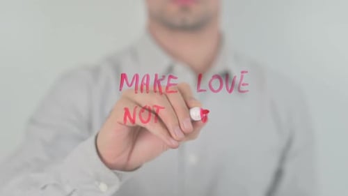 Man Writes 'Make Love Not War' in Red