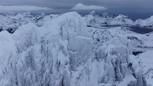 Aerial View of Beautiful Snowy Mountains in Norway