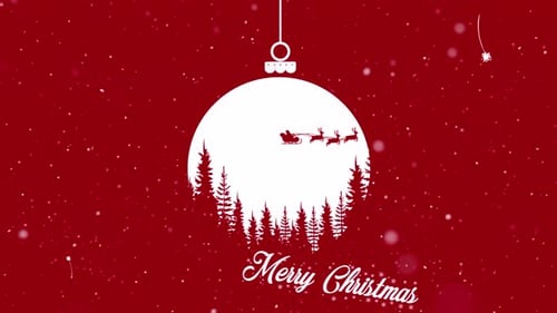 Merry Christmas Card with Animated Ornament and Santa Sleigh