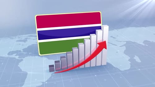 Gambia Flag on Bar Chart with Increasing Values Economic Growth Concept