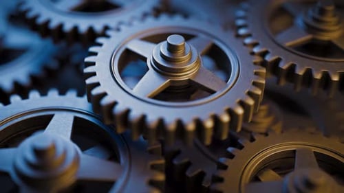Close-Up of Interlocking Metallic Gears
