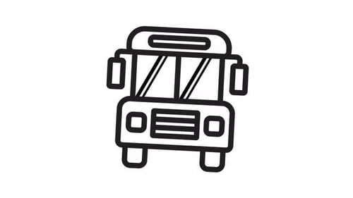 Animated school bus line art icon . Seamless looping video with alpha channel on transparent