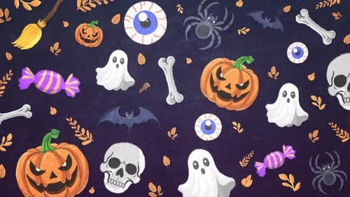 Animated Halloween Background Pattern with Spooky Elements