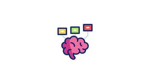 Animated Brain Icon with Data Flow and Processing