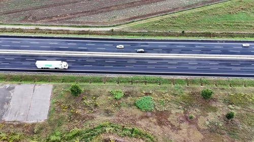 Truck Driving on the Highway Aerial View of Highway with Traffic