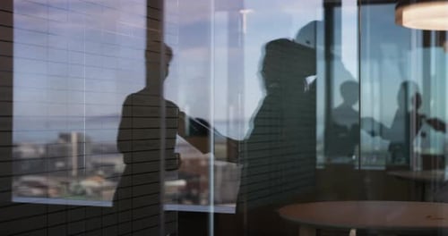 Business people, shadow and discussion with documents at office for interview, planning or proposal