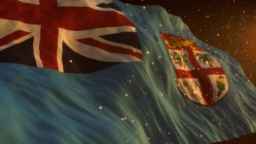 Realistic Waving Fiji Flag with Golden Particles