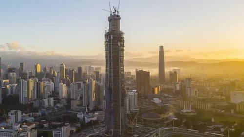 City Building The Future Massive Skyscraper Construction at Sunrise