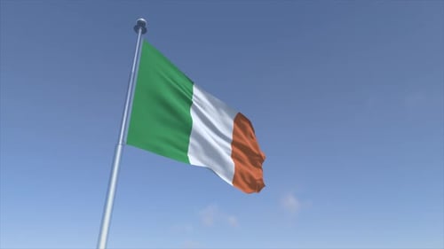 Realistic Irish National Flag Waving in Blue Sky