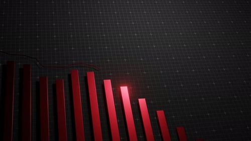 Animated 3D Red Bar Chart Showing Declining Business Data