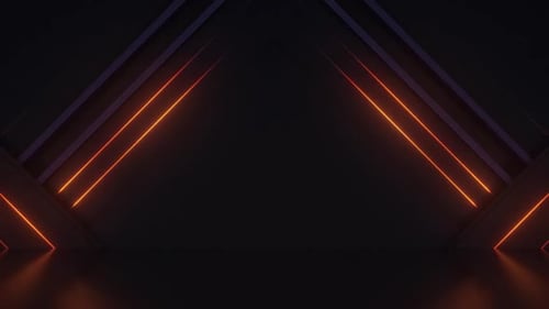 Dramatic dark geometric background with glowing orange light streaks