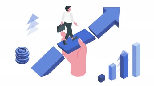 Hand Guiding Business Growth with Isometric Arrow Animation