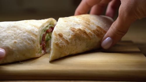 Close Up of Appetizing Cut Vegetable Wrap