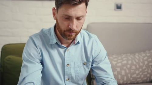 Close Up Upset Businessman Getting Bad News on Laptop at Home Internet Remote Technology Online