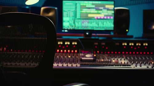 Empty Soundproof Control Room in Professional Recording Studio