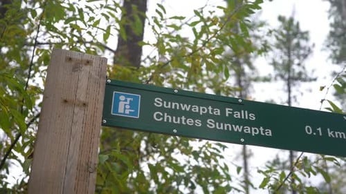Sunwapta Falls Hiking Sign and Direction, Close Up. Jasper National Park Alberta Canada