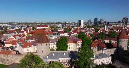 Drone Ascends Above Estonia's Famous Old Town in Tallinn