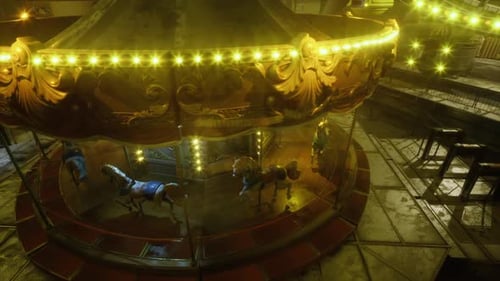 Rotating Decorative Carousel with Bright Golden Illumination