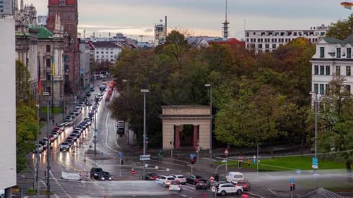 Munich Timelapse: Old Town Aerial View & Traffic at Sunset