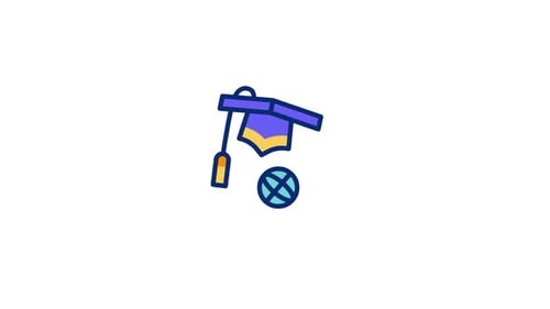 Animated Flat Design Graduation Cap and Globe Icon