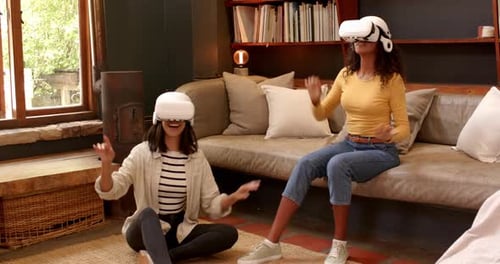Young Women Experiencing VR in Living Room