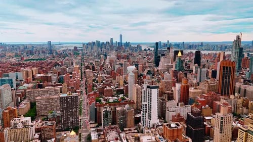 Variegated panorama of New York, USA. Skyline of gorgeous skyscrapers at backdrop.
