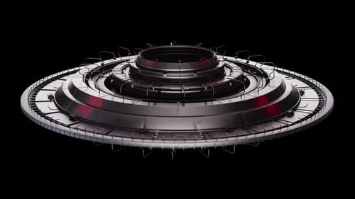 Futuristic Spinning Mechanical Core Element with Red Lights