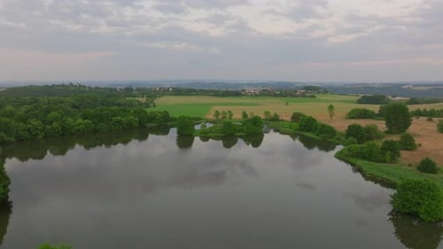 Aerial Footage of Serene German Lake at Twilight
