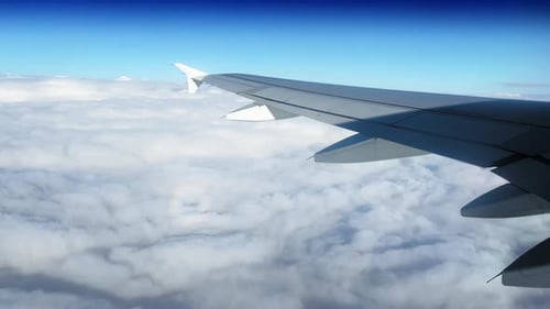 view of the aircraft wing from the plane