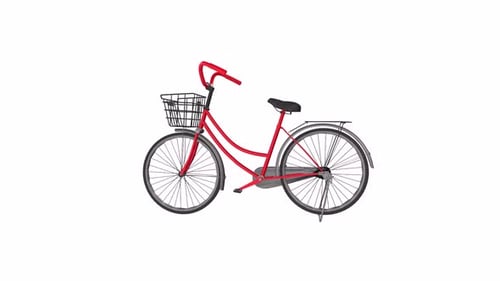 Red Bicycle rotating in loop on white background