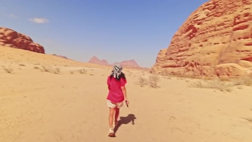Tourist Explore Walk In Desert Point Of View