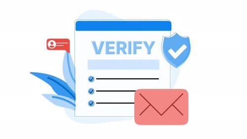 Verifique el escudo de correo electrónico y el icono del mensaje de correo electrónico en la página de verificación. Ideal para seguridad y correo electrónico.