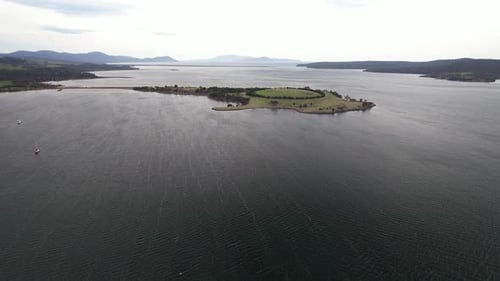 Boomer Island And Boomer Bay - Blackman Bay In Tasmania, Australia. - aerial shot