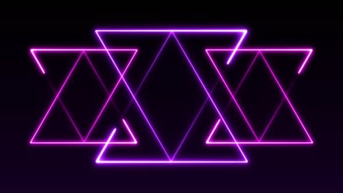 Animation of pink to purple formation of triangles glowing on seamless loop