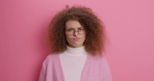 Unhappy Dissatisfied Woman Smirks Face Shakes Head Doesnt Like Suggestion Looks Discontent Says N...