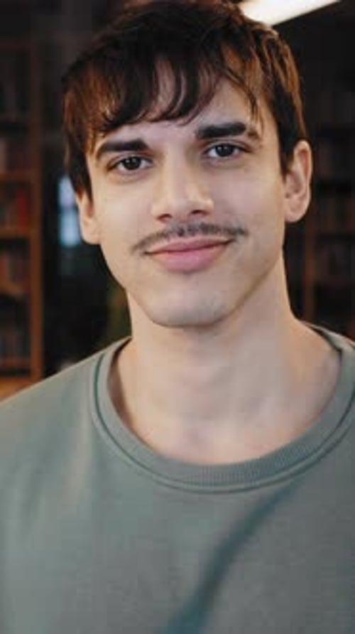 Closeup Headshot Portrait Handsome Millennial Caucasian Male Student at Library