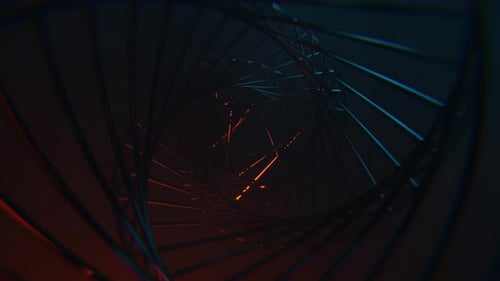 Wunderschöner spiralförmiger Science-Fi-Hintergrund mit Neonblitz, Zyan, Orange und Rosa, VJ Loop L 4K
