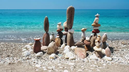 Concept of Balance and Harmony Stone Stacks on the Beach