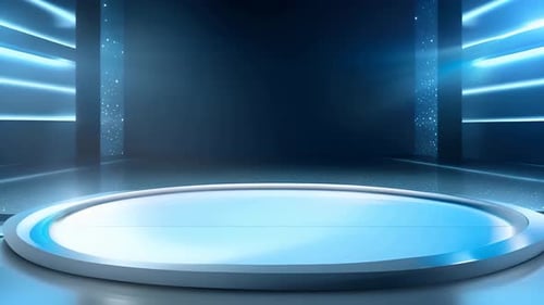 podium Vitrine futuriste avec plate-forme pour l'affichage des produits. Présentoir de scène moderne vide