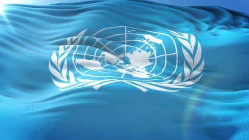 Animated United Nations Flag Waving in the Wind