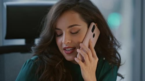 Successful Woman Consultant Calling Clients Using Modern Smartphone Close Up. Portrait Of Attract...